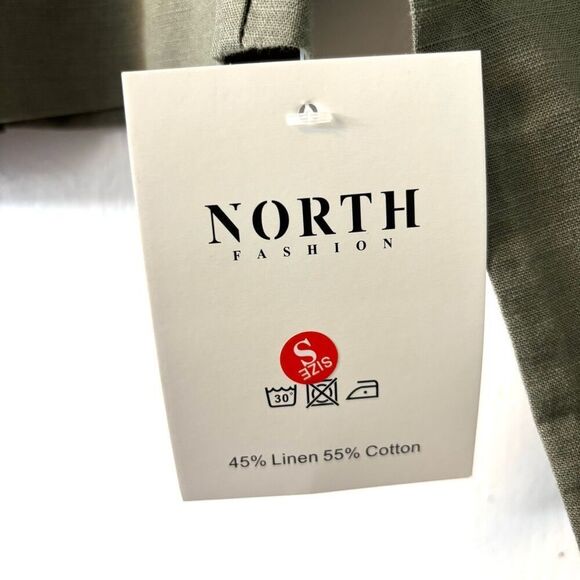 North S Linen Cotton Blend olive green crop top long sleeve - Picture 4 of 6